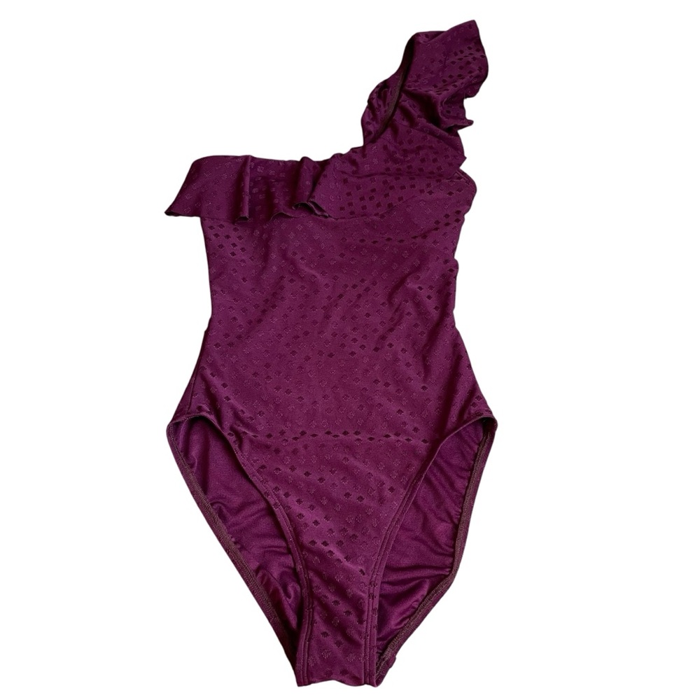 Robin Piccone Julianna One Shoulder One Piece Swimsuit Eggplants Size 4 Ruffle